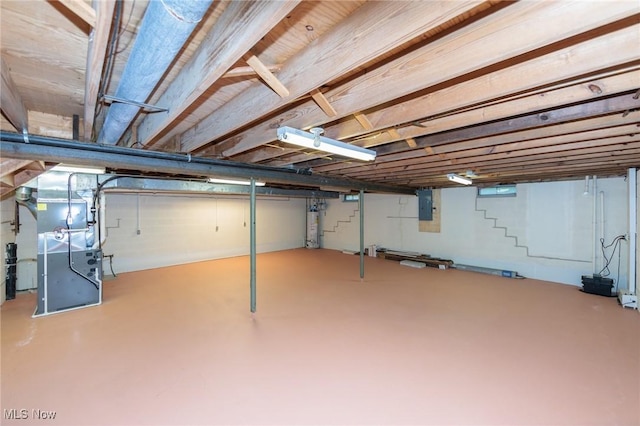 2271 Augusta Ct, Westlake, OH 44145 - unfinished basement with electric panel, water heater, heating unit, and stairs