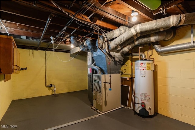 1403 Wexford Ave, Parma, OH 44134 - unfinished below grade area with water heater, heating unit, and concrete block wall