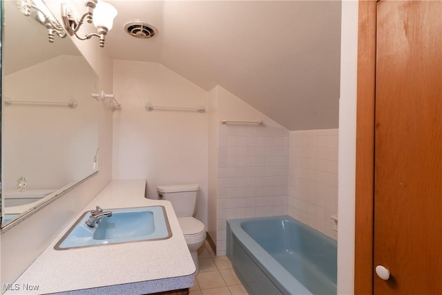 1403 Wexford Ave, Parma, OH 44134 - full bath with lofted ceiling, a bath, tile patterned flooring, and vanity