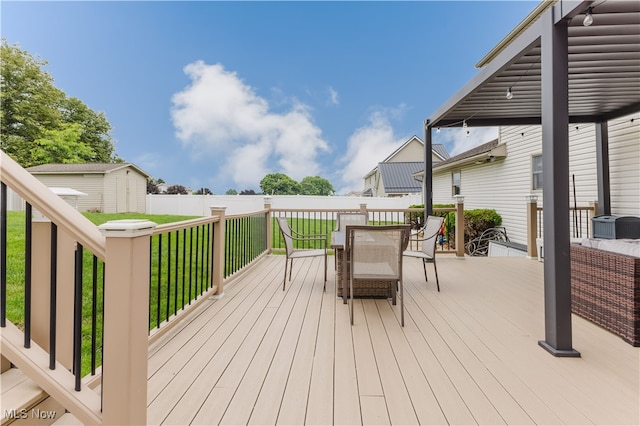 32 Par Three Dr, Follansbee, WV 26037 - wooden terrace with outdoor dining area and a yard