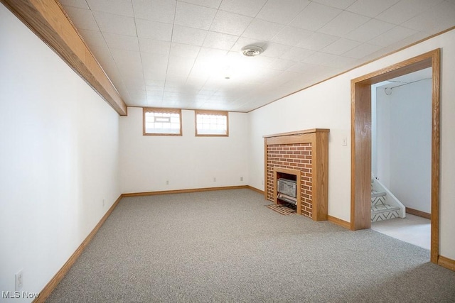 4435 W 58th St, Cleveland, OH 44144 - basement featuring carpet flooring and a brick fireplace