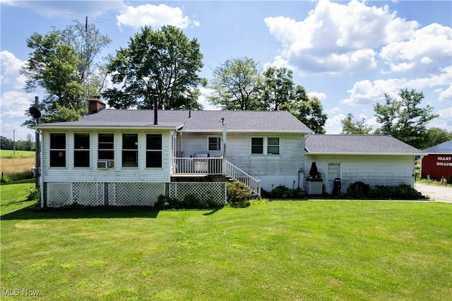 1292 Cinder Rd SE, Bergholz, OH 43908 - rear view of property featuring a lawn, a chimney, and a deck
