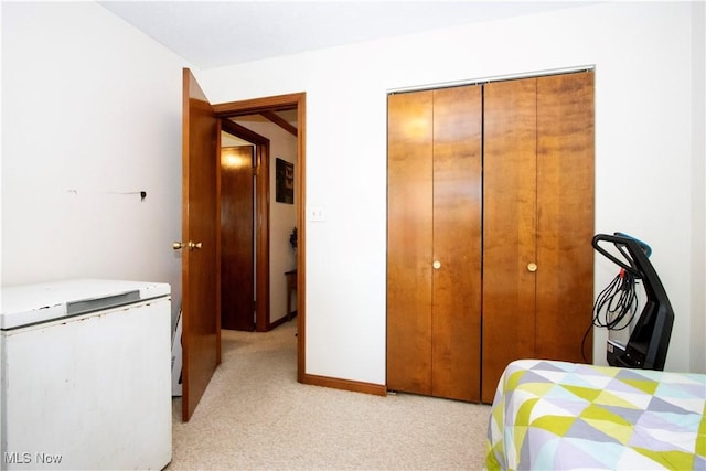 1292 Cinder Rd SE, Bergholz, OH 43908 - bedroom featuring a closet, light colored carpet, and fridge