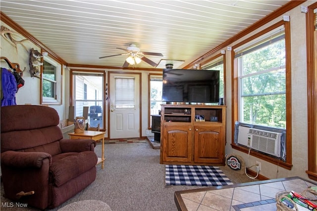 1292 Cinder Rd SE, Bergholz, OH 43908 - living area featuring cooling unit, ornamental molding, and ceiling fan