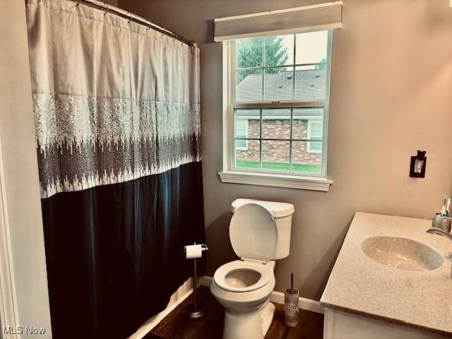 15539 Nantucket Cv # 3, Middlefield, OH 44062 - full bathroom with wood finished floors, vanity, and a shower with curtain