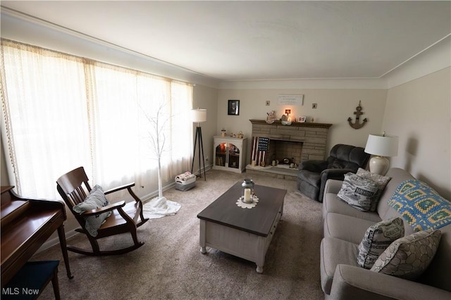 1074 S Meridian Rd, Austintown, OH 44509 - carpeted living room with a fireplace and ornamental molding