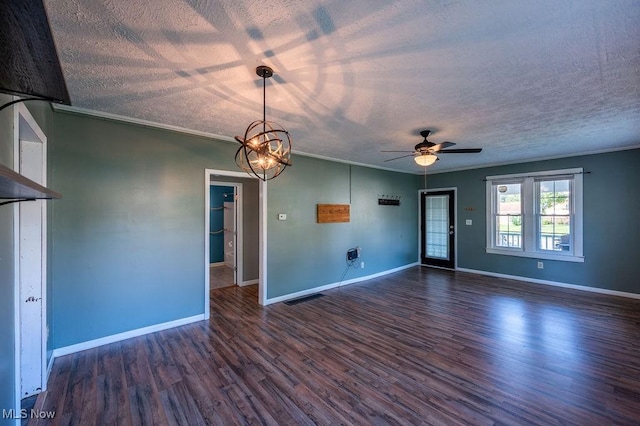 4412 14th Ave, Parkersburg, WV 26101 - spare room featuring wood finished floors, a textured ceiling, ceiling fan, ornamental molding, and a chandelier
