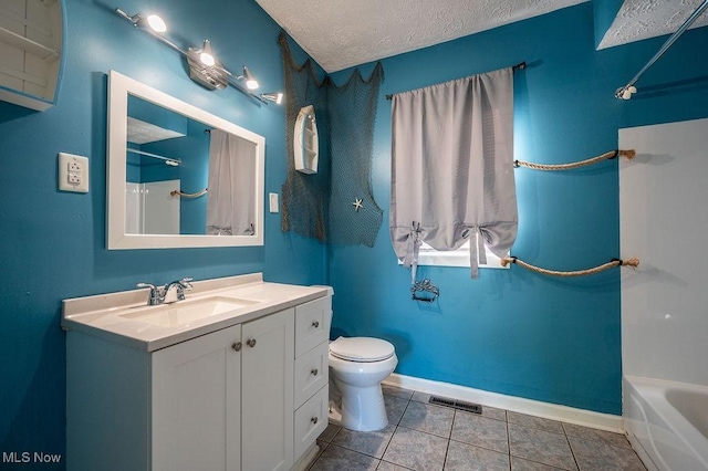 4412 14th Ave, Parkersburg, WV 26101 - bathroom featuring vanity, tile patterned floors, a textured ceiling, and shower / bath combination