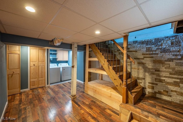 4412 14th Ave, Parkersburg, WV 26101 - finished basement with dark wood finished floors, stairs, a drop ceiling, and washer and clothes dryer