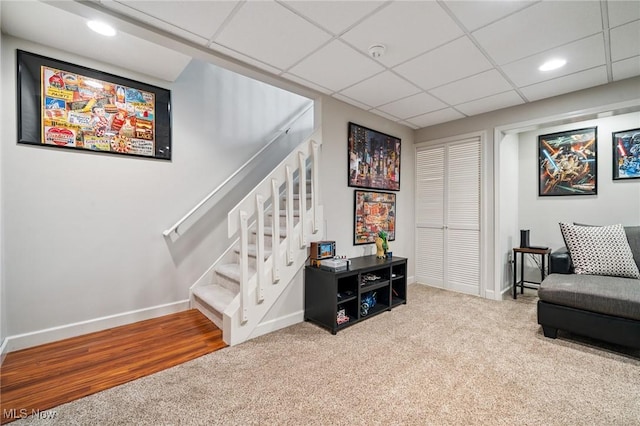 1653 Maple View Ct, Streetsboro, OH 44241 - sitting room with carpet, stairs, a paneled ceiling, and recessed lighting