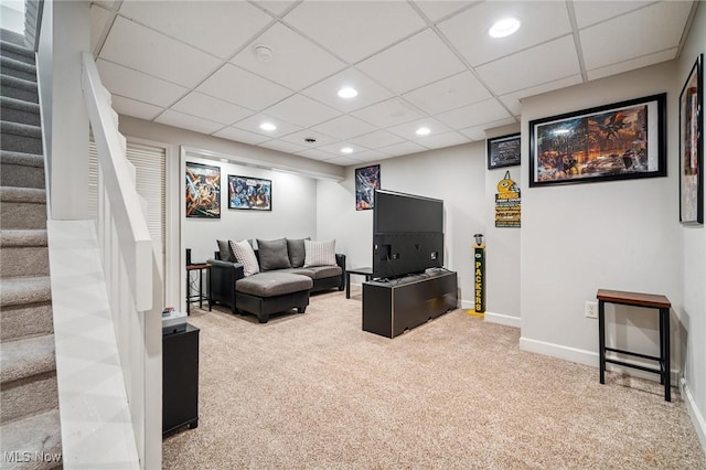 1653 Maple View Ct, Streetsboro, OH 44241 - carpeted living area with stairs, recessed lighting, and a paneled ceiling