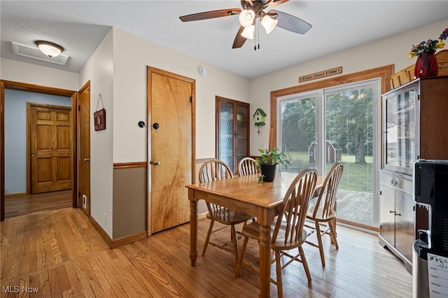 34 Prospect St, Seville, OH 44273 - dining room with light wood-type flooring and a ceiling fan