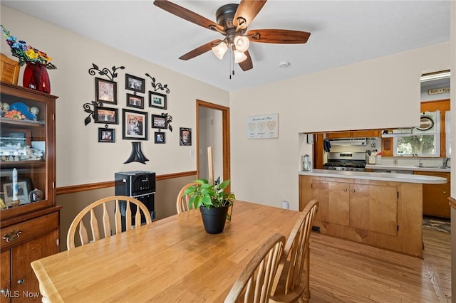 34 Prospect St, Seville, OH 44273 - dining space with ceiling fan and light wood finished floors