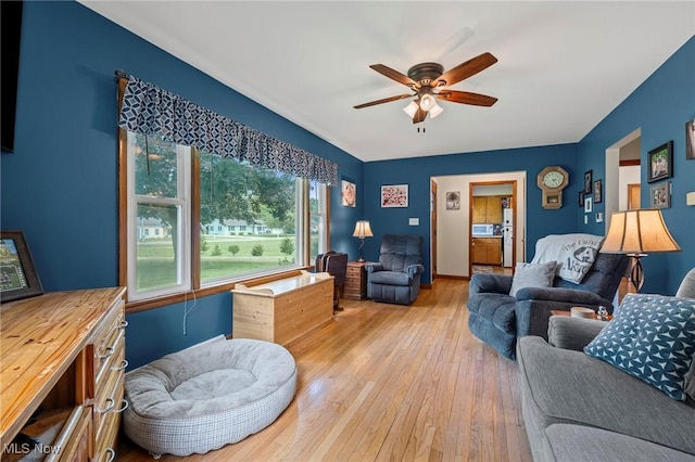 34 Prospect St, Seville, OH 44273 - living area with hardwood / wood-style flooring and a ceiling fan