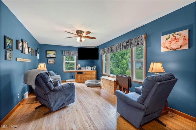 34 Prospect St, Seville, OH 44273 - living area with hardwood / wood-style flooring and a ceiling fan