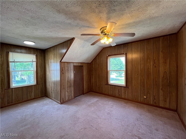 1365 Craneing Rd, Wickliffe, OH 44092 - additional living space with wooden walls, carpet floors, a textured ceiling, and ceiling fan