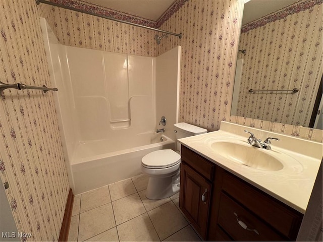 1204 Saint Abigail St SW, Hartville, OH 44632 - bathroom featuring wallpapered walls, vanity, tile patterned floors, and  shower combination