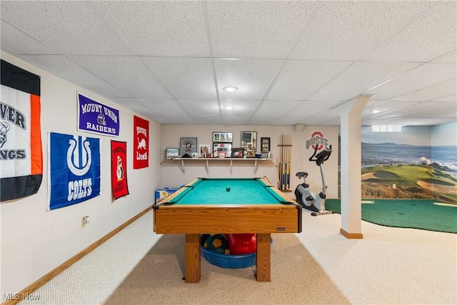 2785 Chalford Cir NW, North Canton, OH 44720 - game room with carpet, a paneled ceiling, recessed lighting, and pool table