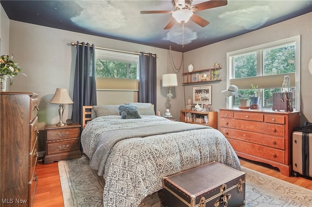 593 Mardon Ave, Akron, OH 44303 - bedroom featuring multiple windows, light wood finished floors, and a ceiling fan