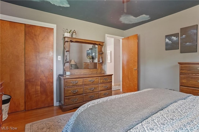 593 Mardon Ave, Akron, OH 44303 - bedroom with wood finished floors, a closet, and a ceiling fan