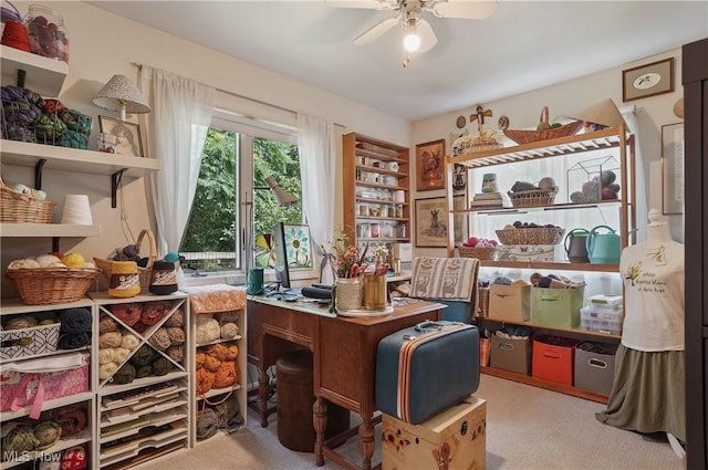 593 Mardon Ave, Akron, OH 44303 - carpeted home office with a ceiling fan