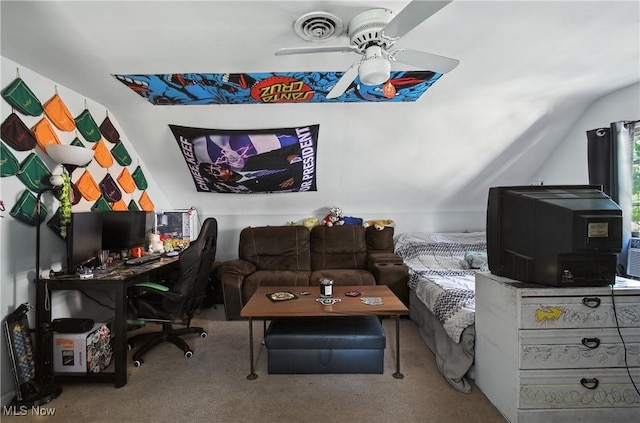 4221 2nd St NW, Canton, OH 44708 - living area with a ceiling fan, carpet floors, lofted ceiling, and a desk