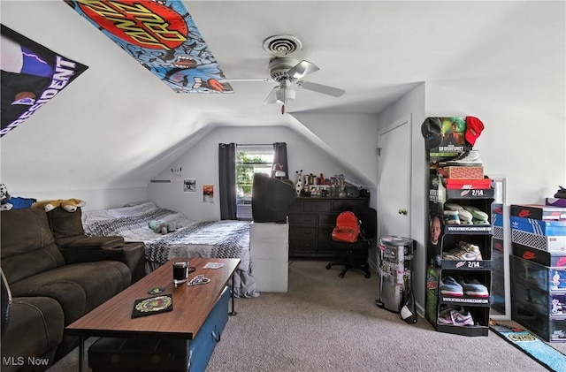 4221 2nd St NW, Canton, OH 44708 - bedroom featuring carpet, lofted ceiling, and a ceiling fan