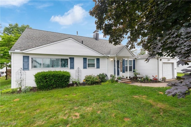 4221 2nd St NW, Canton, OH 44708 - ranch-style house featuring a garage, a chimney, a front yard, and roof with shingles