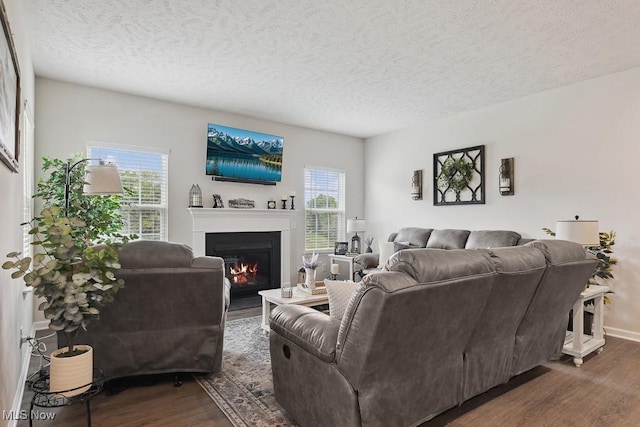 2014 Sugar Maple Dr, Kent, OH 44240 - living room with wood finished floors, a lit fireplace, and a textured ceiling