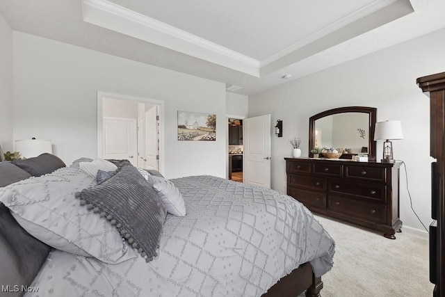 2014 Sugar Maple Dr, Kent, OH 44240 - bedroom with a tray ceiling, ornamental molding, and light colored carpet