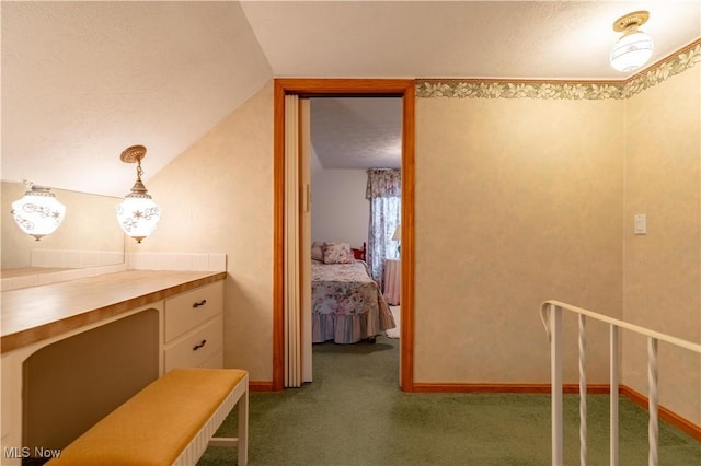 409 Yager Rd, New Franklin, OH 44216 - bedroom featuring carpet flooring, lofted ceiling, and a textured ceiling