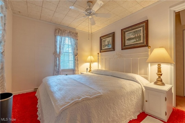 409 Yager Rd, New Franklin, OH 44216 - bedroom with ornamental molding, carpet, and ceiling fan