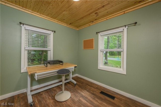 188 Stratford Ave, Wadsworth, OH 44281 - office area featuring wood ceiling and dark wood-style floors