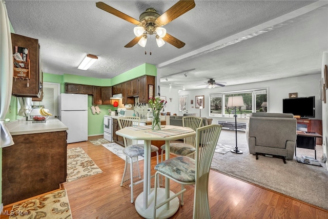 2061 Garden Ln, Hudson, OH 44236 - dining space featuring ceiling fan, a textured ceiling, and light wood-type flooring