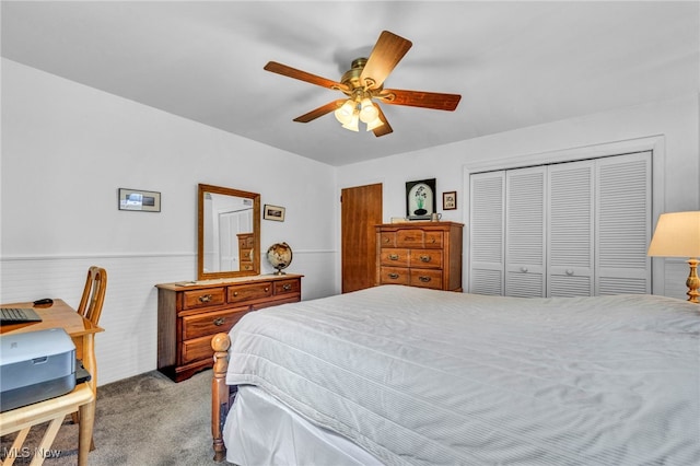 2061 Garden Ln, Hudson, OH 44236 - bedroom with carpet floors, wainscoting, and a ceiling fan