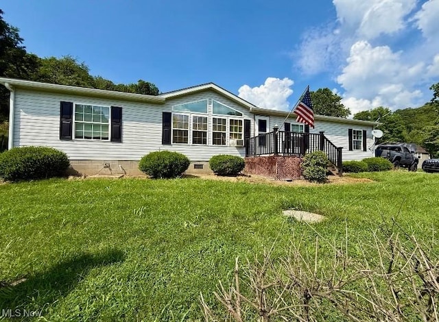 1711 Hardins Run Rd, New Cumberland, WV 26047 - back of house featuring a yard, crawl space, cooling unit, and a deck