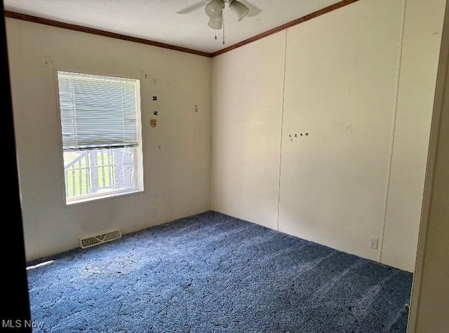 1711 Hardins Run Rd, New Cumberland, WV 26047 - empty room with carpet, ceiling fan, and crown molding