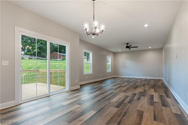 8452 Beatty St NW, Massillon, OH 44646 - unfurnished room with a chandelier, wood finished floors, recessed lighting, and ceiling fan