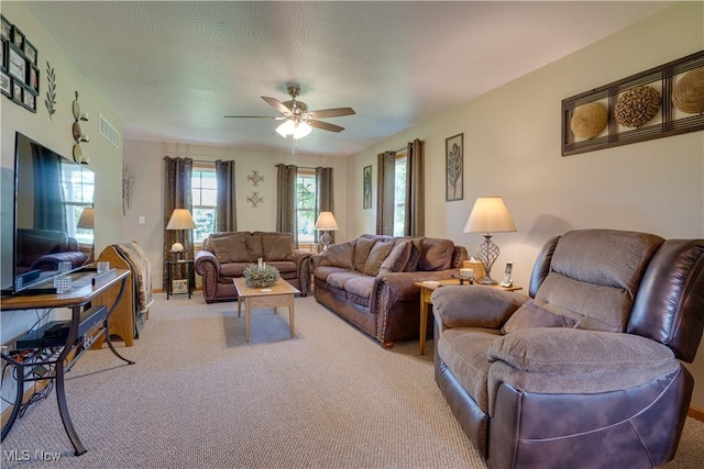 2939 Sandhill Rd, Marietta, OH 45750 - living area featuring light carpet and ceiling fan