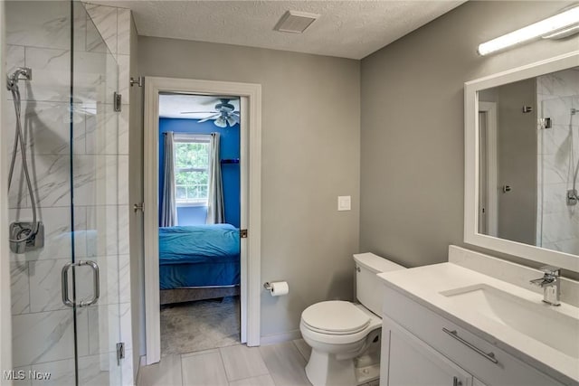 18367 Cranberry Ridge Ln, Chagrin Falls, OH 44023 - ensuite bathroom featuring vanity, a marble finish shower, and a textured ceiling
