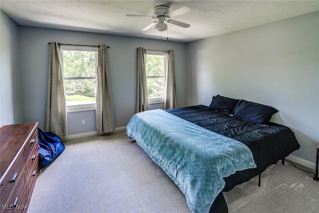 18367 Cranberry Ridge Ln, Chagrin Falls, OH 44023 - carpeted bedroom featuring multiple windows, a textured ceiling, and a ceiling fan