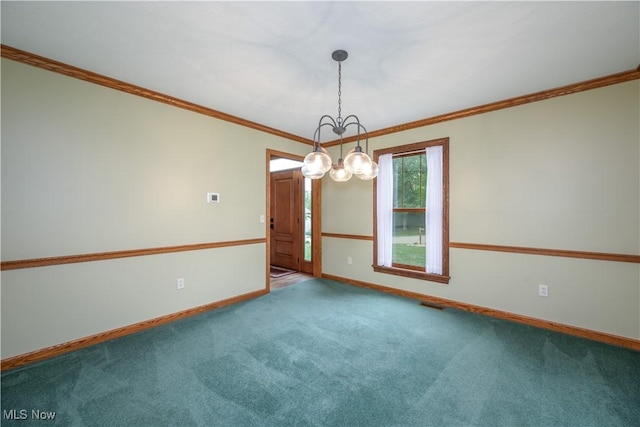 5835 Garth Cir NW, Canton, OH 44718 - empty room featuring carpet, a chandelier, and crown molding