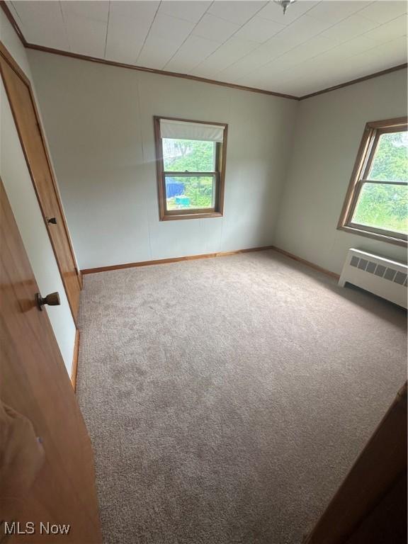 600 Jeanette Ave, Martins Ferry, OH 43935 - spare room with ornamental molding, radiator, and carpet