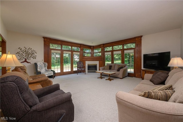 1110 Mansion Dr, Barberton, OH 44203 - living room featuring healthy amount of natural light, carpet, and a tile fireplace