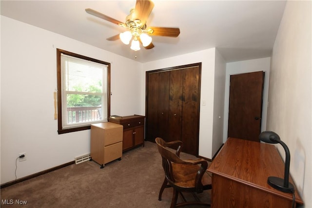 27 Robinson Ln, Weirton, WV 26062 - office area with carpet and ceiling fan