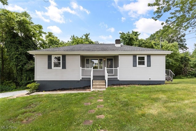 60880 Webb Heights Rd, Shadyside, OH 43947 - ranch-style home with a porch, a front yard, and a chimney
