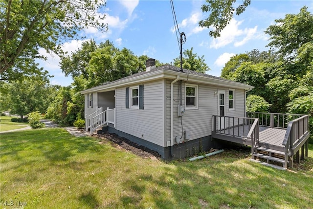 60880 Webb Heights Rd, Shadyside, OH 43947 - view of home's exterior with a lawn, a chimney, and a wooden deck