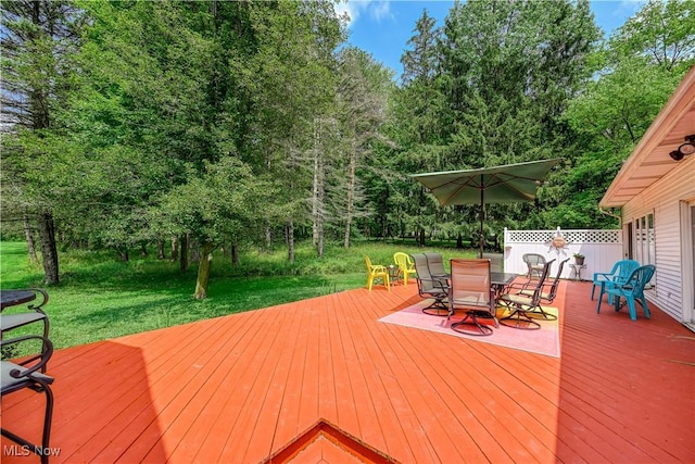 3043 E Wallings Rd, Broadview Heights, OH 44147 - deck featuring outdoor dining area and a yard