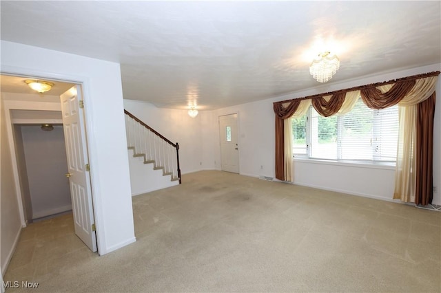 110 Wendt Way, Follansbee, WV 26037 - unfurnished living room with stairway and light carpet