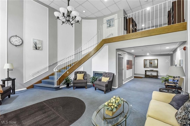 1851 King James Unit 322, Westlake, OH 44145 - community lobby featuring stairs, a high ceiling, recessed lighting, and a paneled ceiling